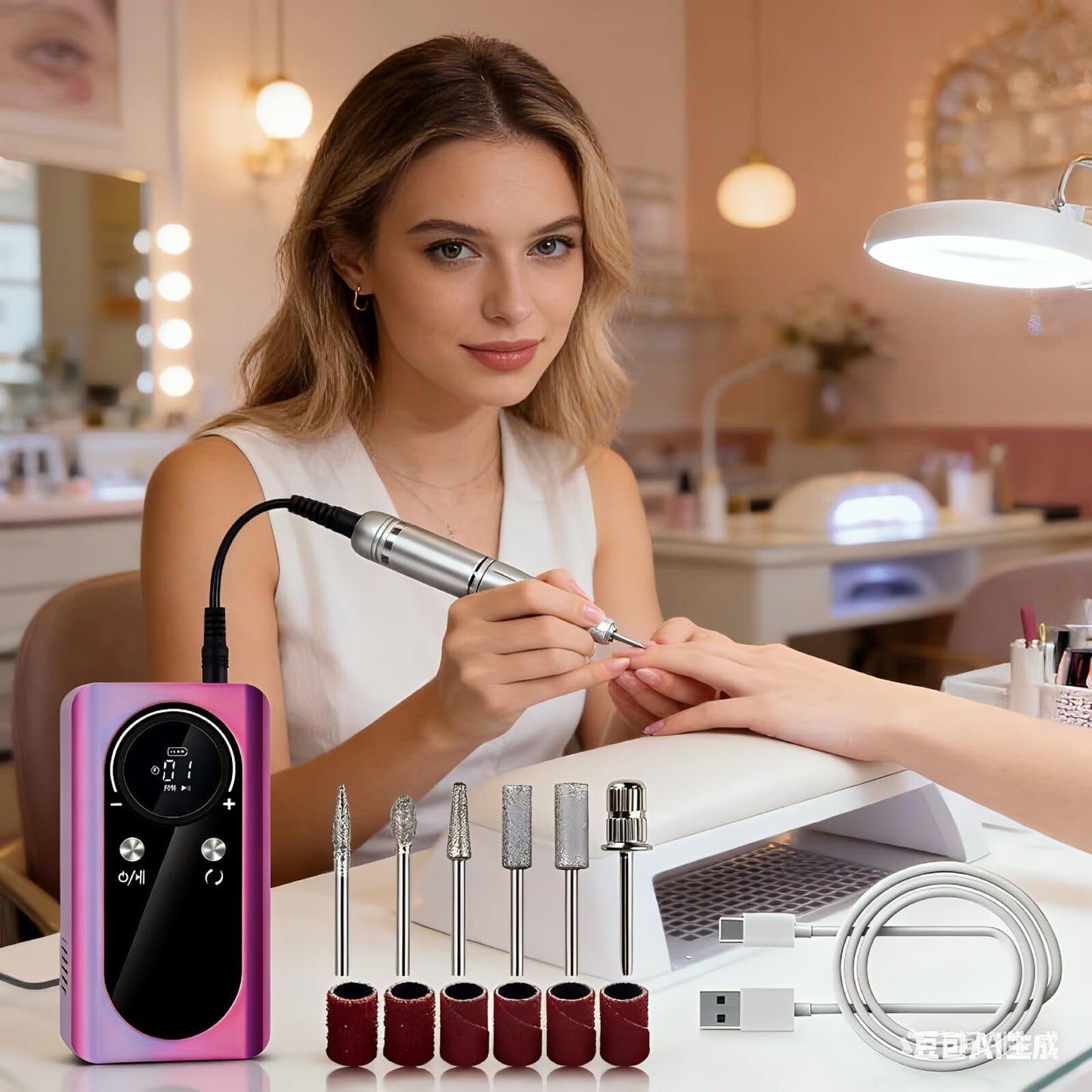 mcdhhemo Nail Drill Machine, Professional 45000RPM Purple Cordless Rechargeable Electric Nail File for Acrylic Nails Removal, Portable Manicure Pedicure Kit for Salon Home Use