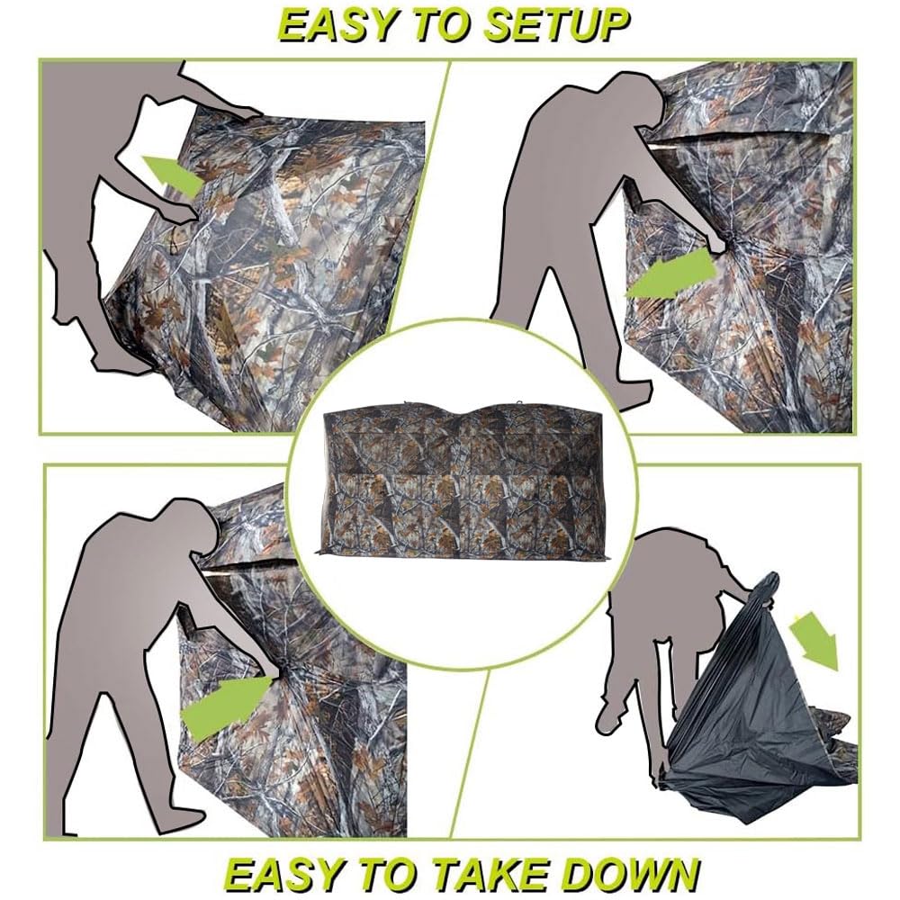 THUNDERBAY Bunkhouse Pop Up Portable 6 Person Side-by-Side Hunting Blind, Footprint: 140"x70" with 80" Height