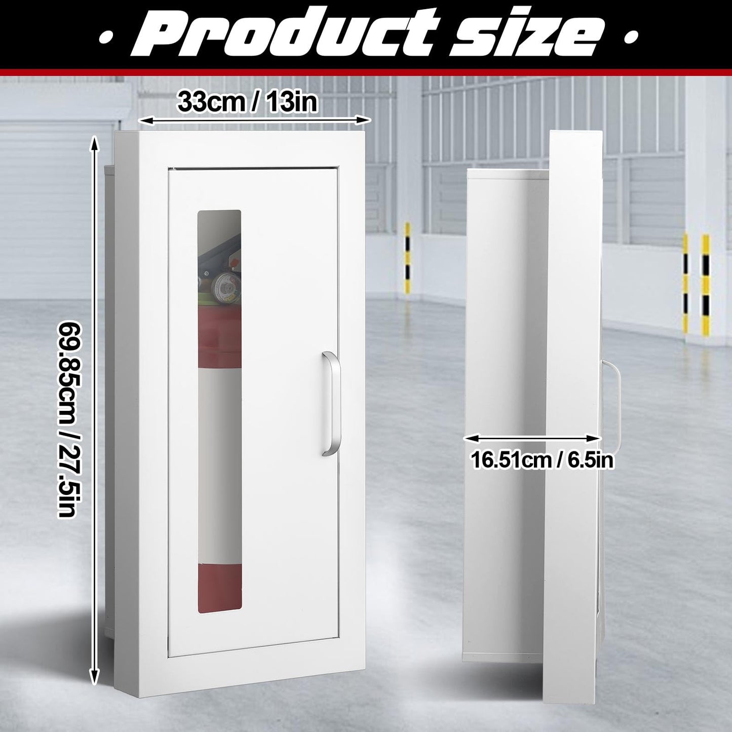 Zonon 1 Pcs Semi Recessed Fire Extinguisher Cabinet Industrial Architectural Wall Cabinet, Door with Handle Version for 10 Pound Dry Chemical Fire Extinguisher White