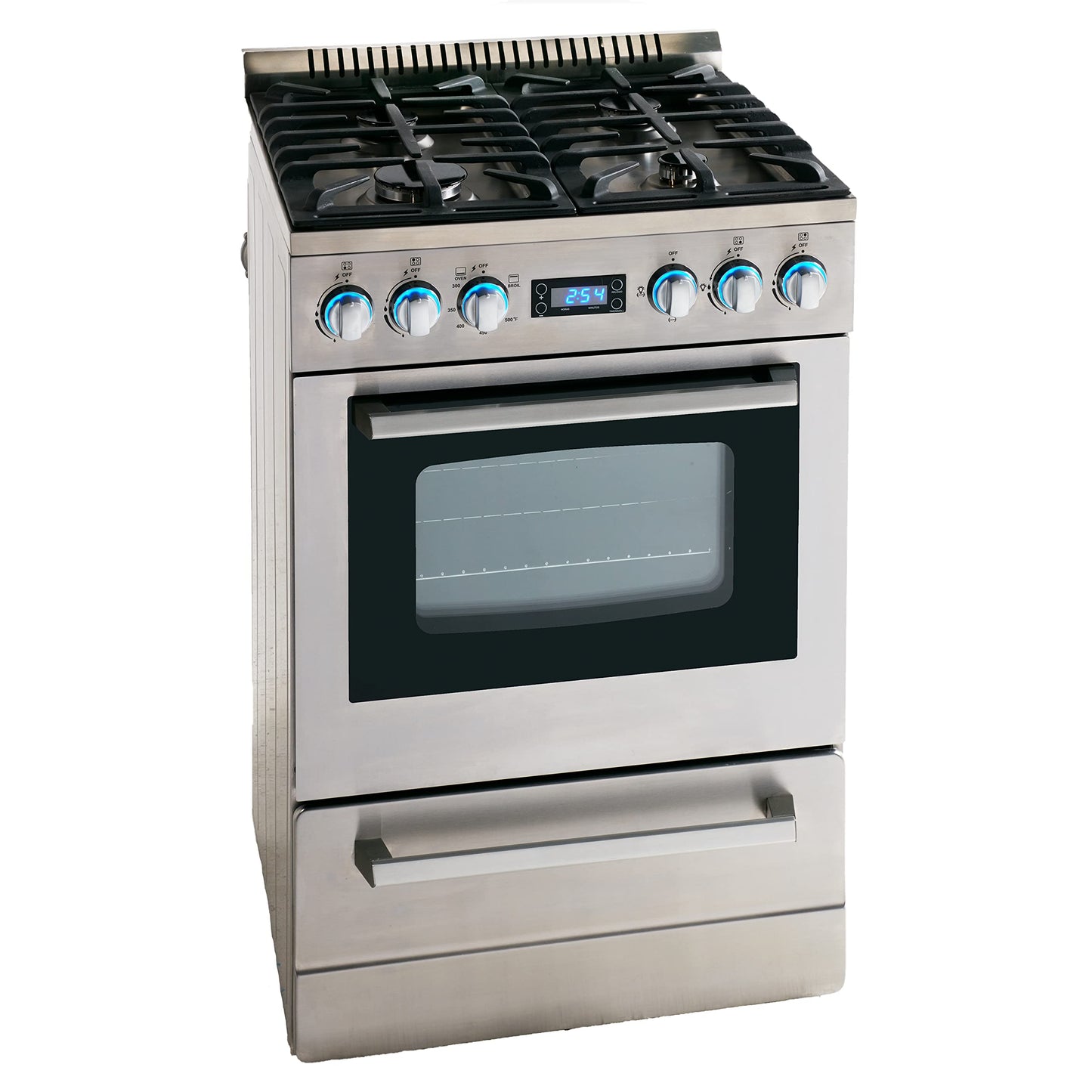 Avanti Gas Range Oven ELITE Series, Compact Freestanding Design, 2.6-Cu.Ft. Capacity 4 Sealed Burners with Electronic Ignition, Includes Broiler Storage Drawer and Accessories,24-Inch, Stainless Steel