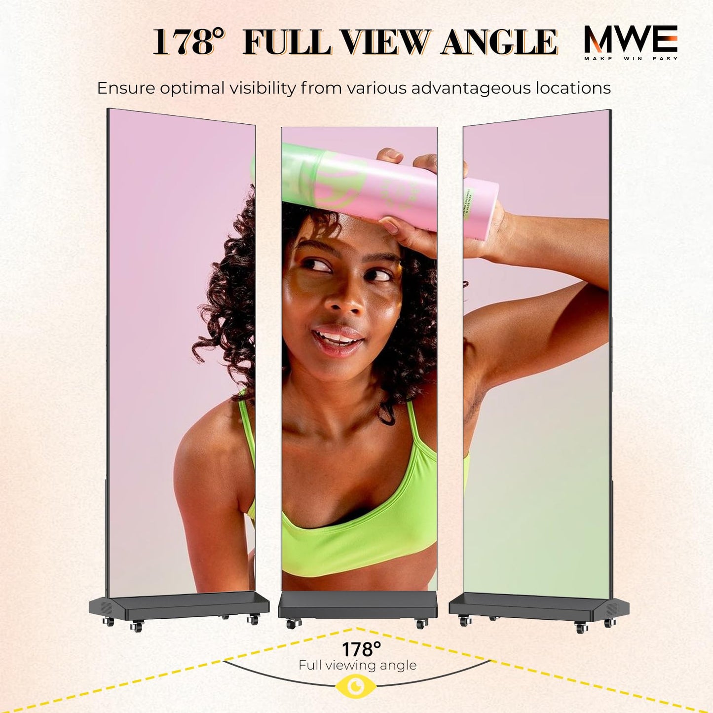 MWE LED Digital Signage Display with Flight Case, P1.86 Spliceable LED Poster Screen with Publishing System, Foldable Advertising Display Kiosk for Events and Rentals, WiFi/USB/HDMI (1 Panel), Black