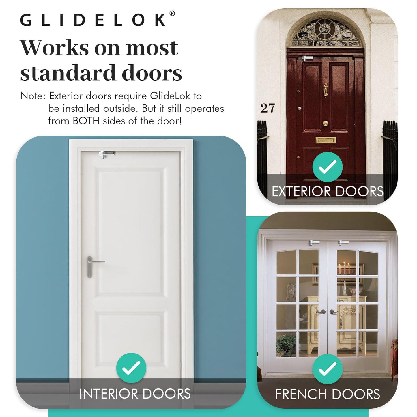 2 Pack – GlideLok Child Safety Door Top Lock | for Interior & Exterior Doors | Lock & Unlock from Both Sides | Stop Kids, Pets, Dogs & Cats from Opening Doors
