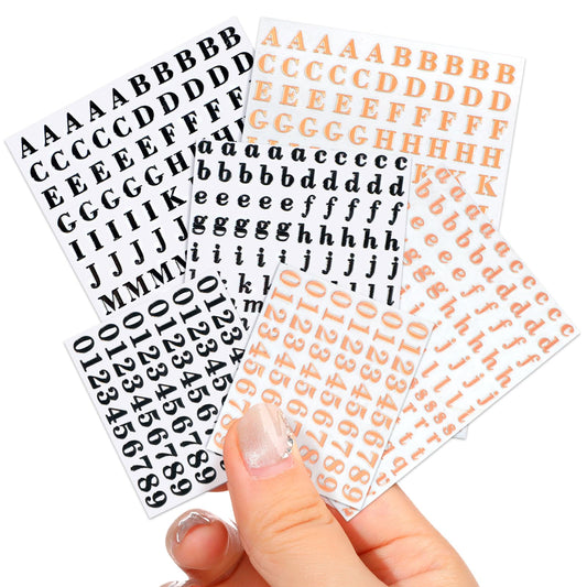 EORTA 6 Sheets Letter Stickers Small 0.18inch Alphabet Number Stickers Self-Adhesive Mini Decals for Epoxy Resin Casting Decoration, DIY Craft, Scrapbook, Nail, Keyboard, Rose Gold/Black, 4.5mm
