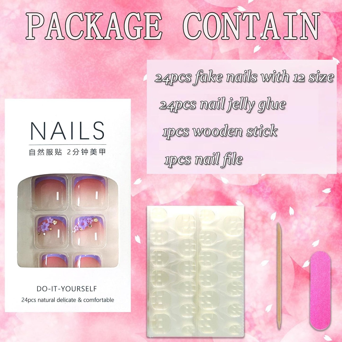 FIEONCIY Press on Toenails with Designs Acrylic Fake Nails for Toe Artificial False Nails with Charms Press on Toe Nails for Spring Summer Stick on Toenails for Women Girls(WSJ2515)