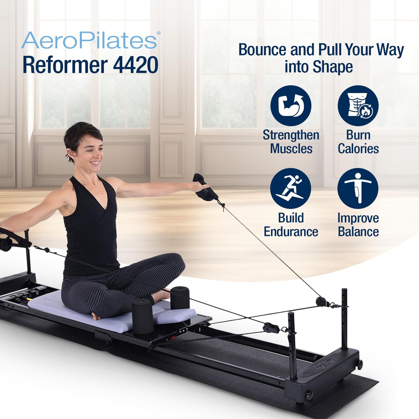 AeroPilates Reformer 4420 Plus Floor Mat - Pilates Reformer Workout Machine for Home Gym - Cardio Fitness Rebounder - Foldable - 300 lbs Weight Capacity