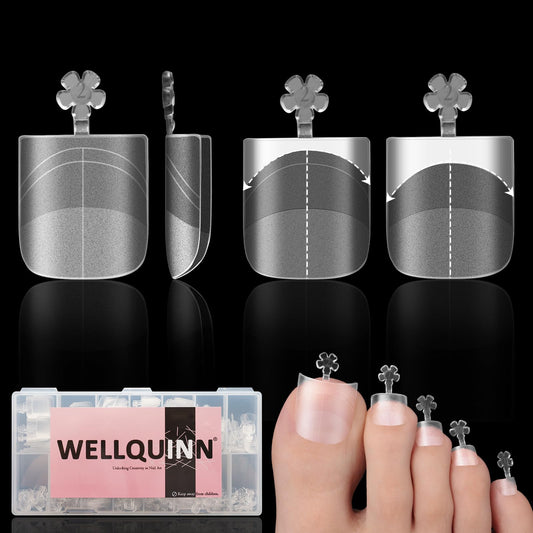 Wellquinn 360pcs Toe Nail Tips with Shaping Guide Lines, Press On Full Cover Toenail Tips for Wide Long Nail Bed, False Toes Extension, Acrylic & Gel Toe Extension Kit Clear 15 Sizes