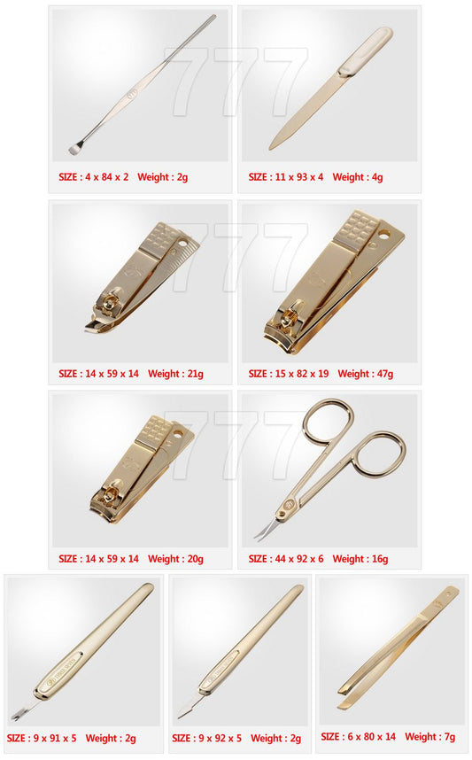 Three Seven 777 Ts-800g Gold Color Travel Manicure Pedicure Nail Clipper Grooming Kit Set (Total 8 Pc, - Made in Korea)