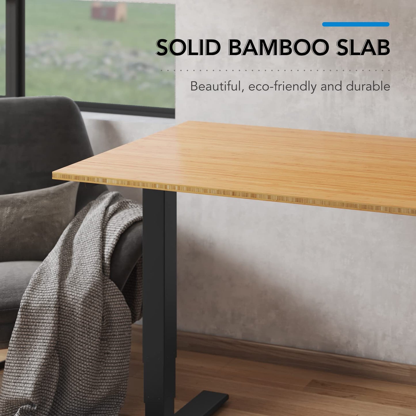 FlexiSpot E6 Bamboo 3-Stage Dual Motor Electric Standing Desk 55 x 28 Sit Stand Up Desk, Holds 220 lbs, Adjustable Height w/ Memory Presets, Solid Bamboo Desktop & Black Frame, Ships in 2 Boxes