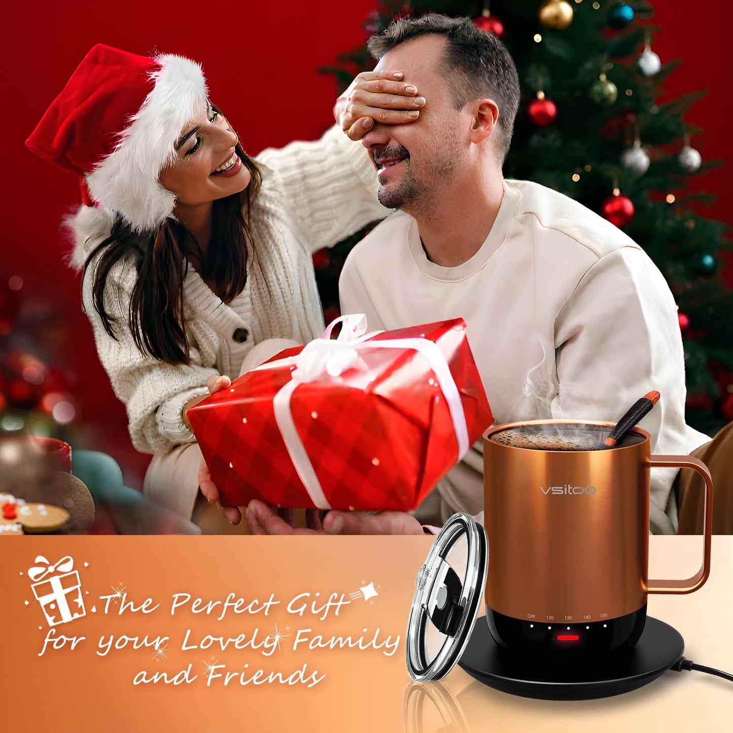 Vsitoo S3 Pro 14oz Smart Self Heating Coffee Mug,Heated Coffee Mug with Auto-Sensing AI Heats Drinks to 120-150°F Hands-Free.Perfect for Home/Office,Ideal Gift fo Men/Women，Copper
