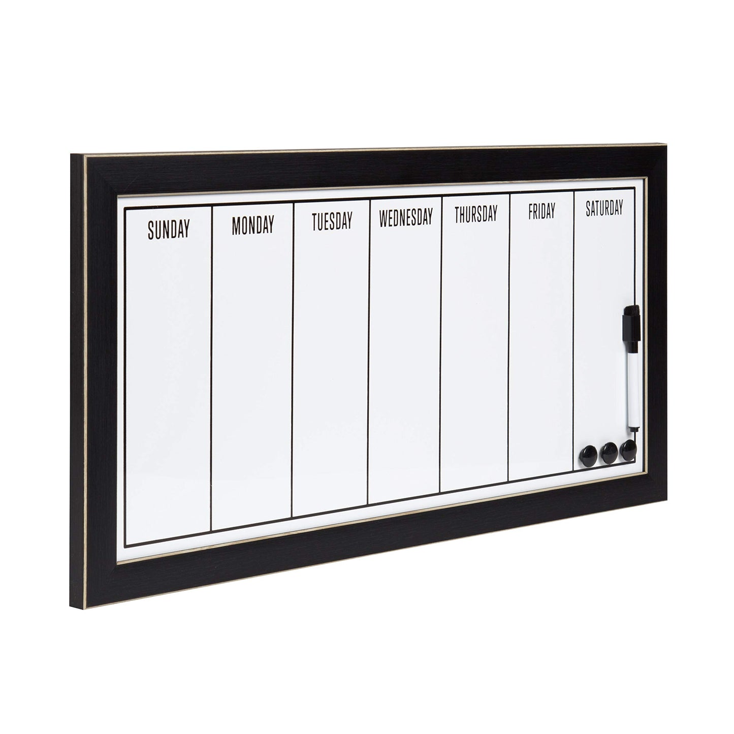DesignOvation Wyeth Framed Magnetic Dry Erase Weekly Calendar, Black