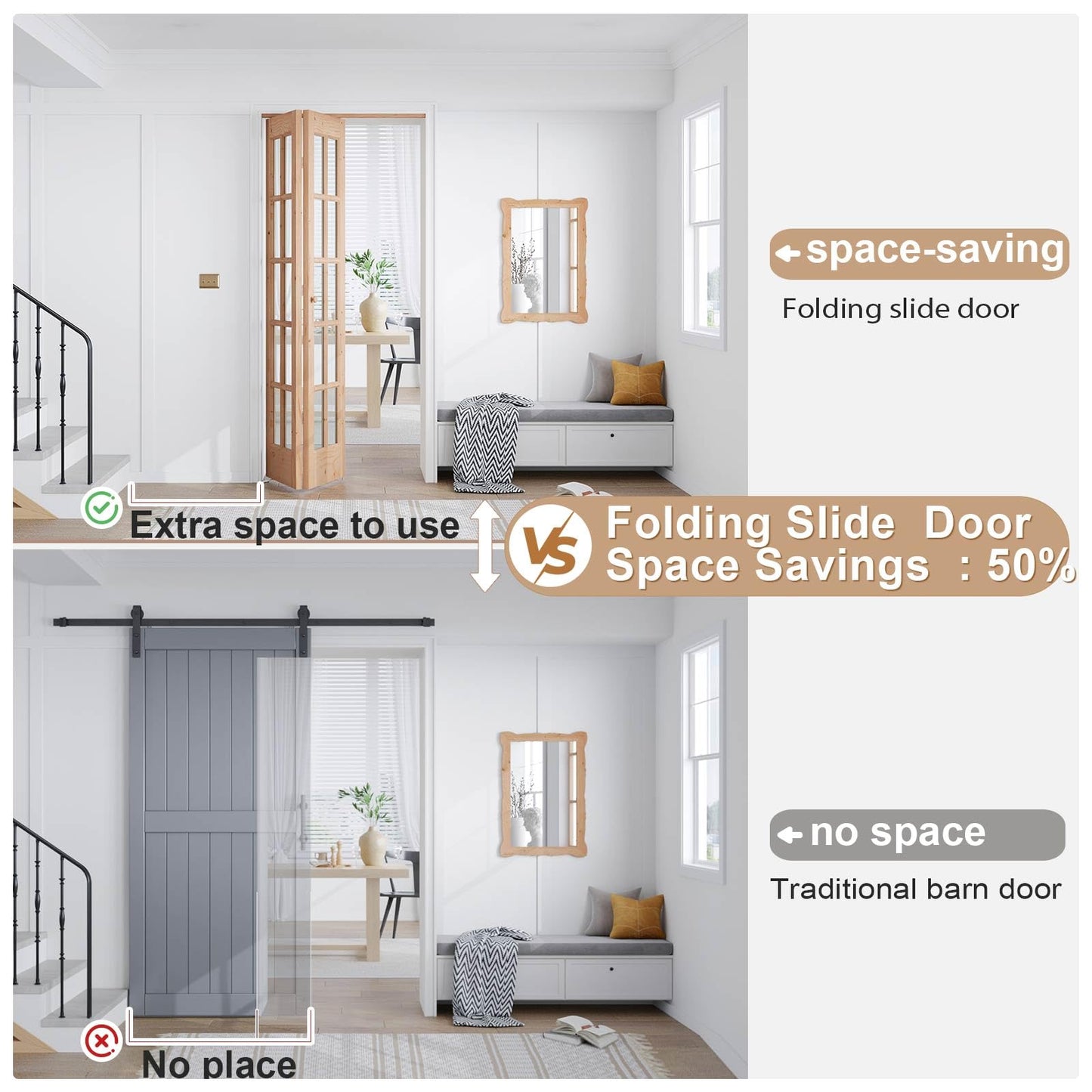 EaseLife Bifold Closet Door,for 24in x 80in (Double 12x80) Opening,French Glass Barn Doors with 2FT Concealed Bi-Fold Sliding Hardware Kit Included,Preassembled Door,Easy Install,DIY staining