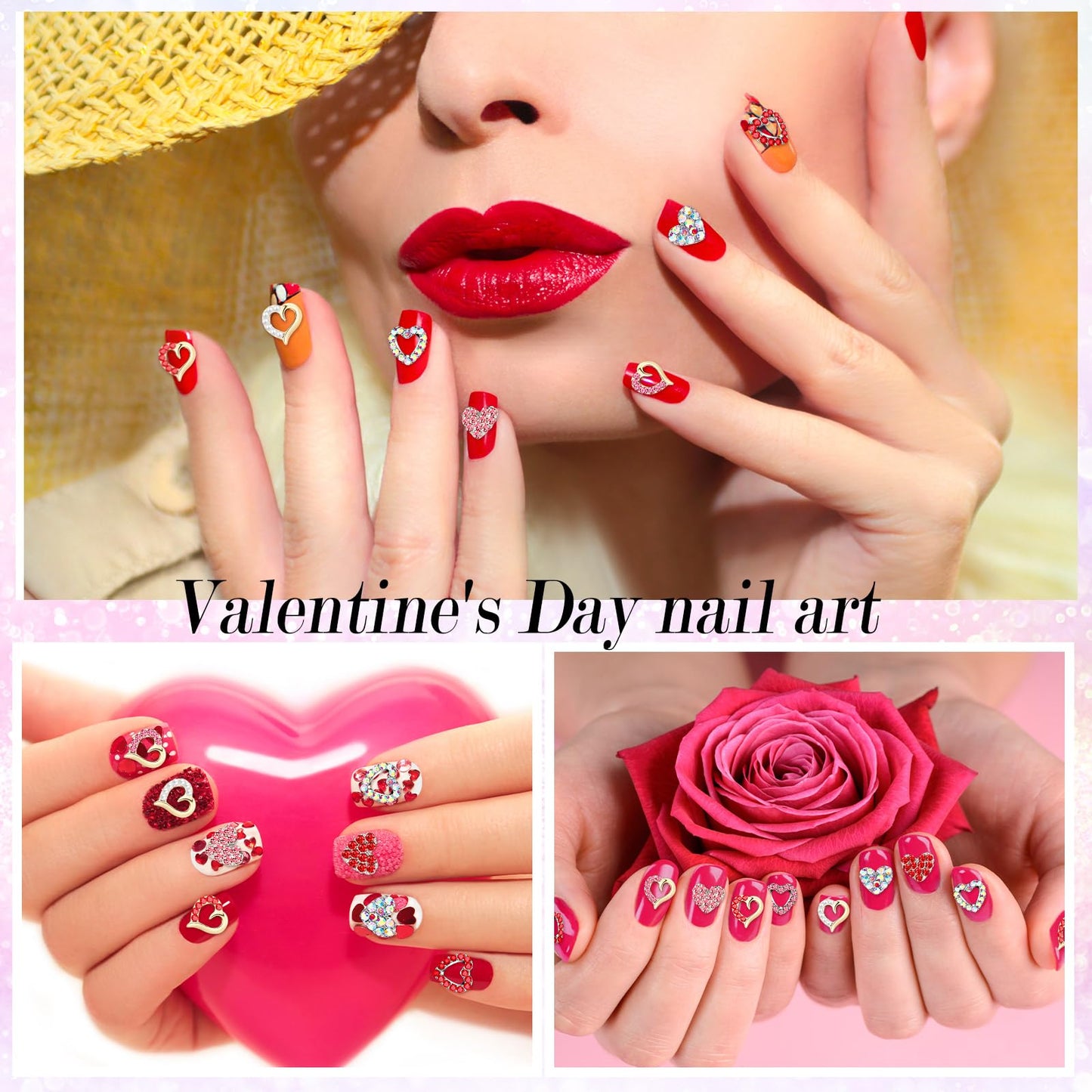 Dimsile 60 Pcs Valentine Heart Nail Charms for Nail Art Bulk 3D Bling Heart Rhinestone Decals Alloy Crystal Charms Diamonds Decor Love Gem Decals for Women Valentine's Day DIY Jewelry Accessories