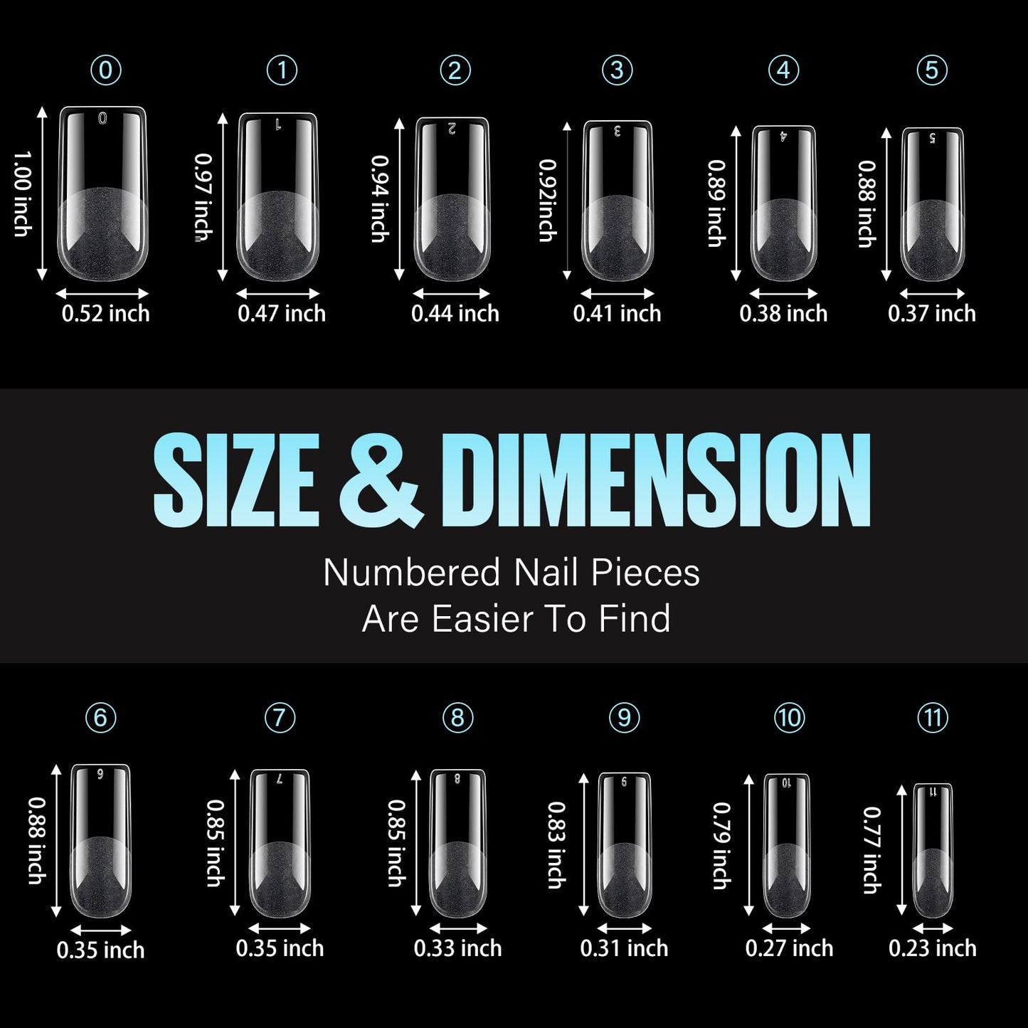 TOMICCA Medium Square Nail Tips Half Matte Acrylic Fake Nails 240Pcs Long Full Cover False Nails Clear Gel Tips 12 Sizes for Nail Extension Home DIY Salon