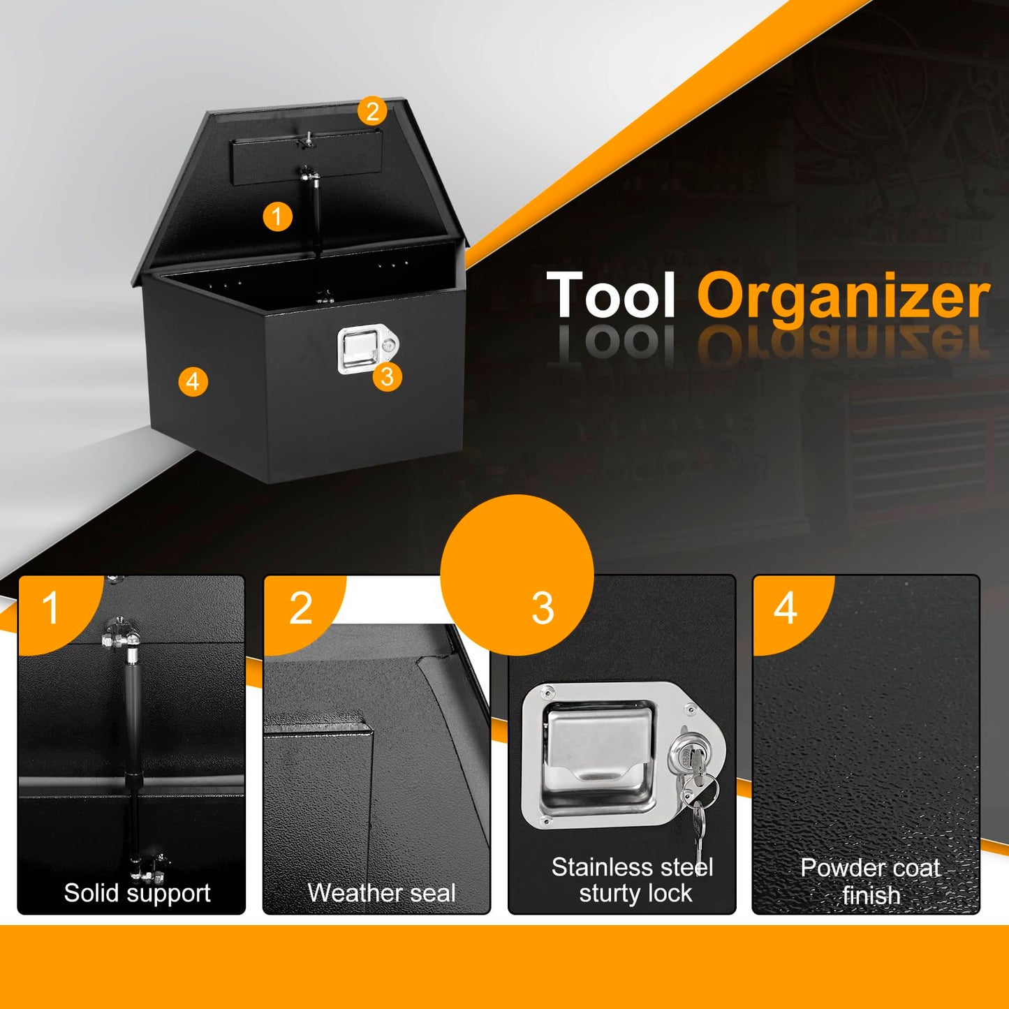 COOLBAG Trailer Tongue Tool Box, Steel Storage Truck Tool Box,26.6 x 13.6 x 11.9 Tool Chest Organizer w/Lock and Keys For Pickup,Truck Bed, RV, Trailer,Heavy Duty Waterproof Black box