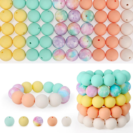 SALUOKE 100 Pcs 15mm Silicone Beads for Keychain Making, Pink Gream Silicone Beads Bulk Round for Bracelets Pens Crafts Jewelry Making (Orange Yellow)
