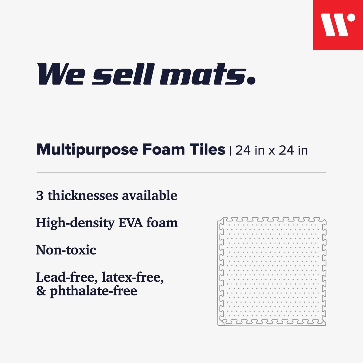 We Sell Mats 3/8 Inch Thick Multipurpose Exercise Floor Mat with EVA Foam, Interlocking Tiles, Anti-Fatigue for Home, or Gym, 24 in x 24 in