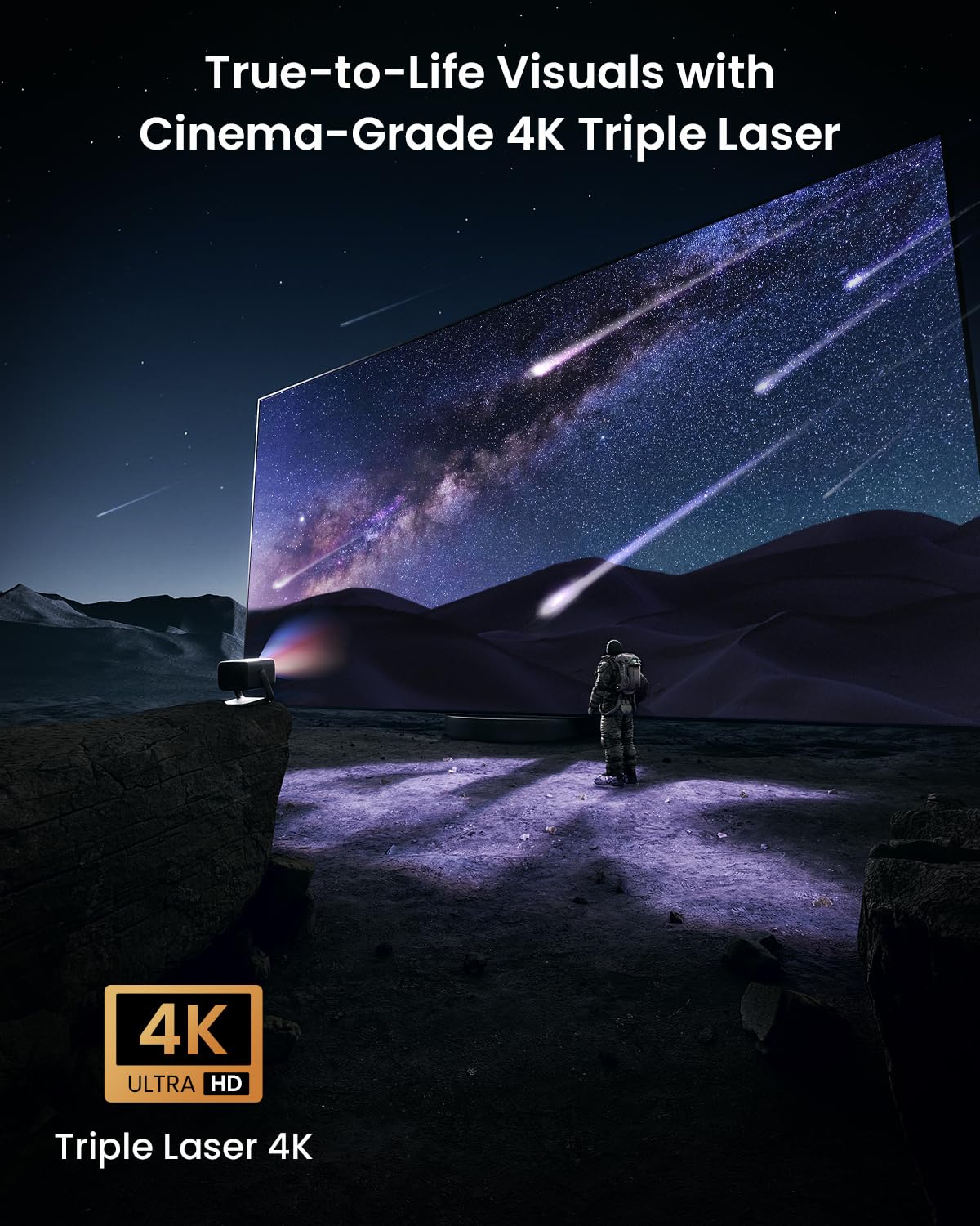 JMGO N1S Ultimate Triple Laser 4K Projector, 3300 ISO Lumens Projector, Google TV Netflix, Real-Time Auto Screen Fit, HDR10, 180", Blu-ray 3D, Home Theater Projector with 20W Dolby Digital+