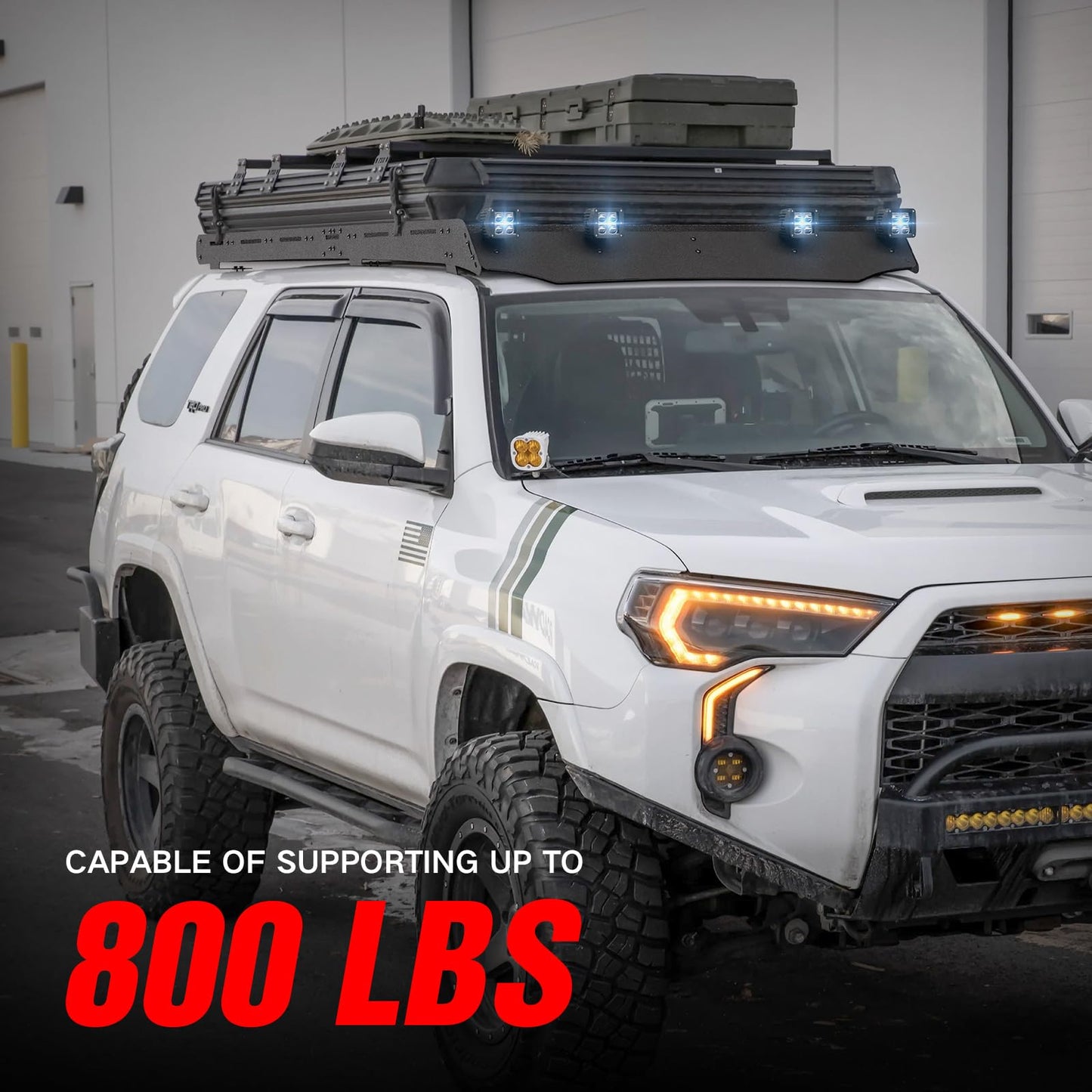 YZONA Full Size Roof Rack Cargo Basket Compatible with 2010-2024 Toyota 4Runner 5th Gen with 4 Lights, Overland Rooftop Luggage Storage Holder, Platform Style Cargo Carrier for Outdoors Gear