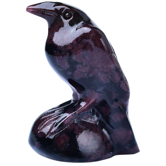 WUYOUSHI Natural Garnet Crystal Raven Statue 2" Healing Crystal Handmade Sculpture Lucky Guardian Pocket Statues Reiki Meditation Office Home Decoration Gift