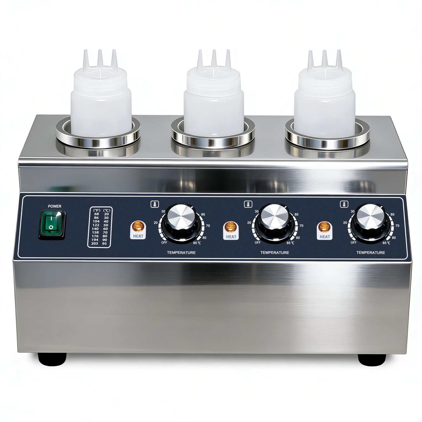 Premium Sauce Warmer - 3-Station 160W Commercial-Grade Condiment Warmer with Independent Temperature Control, Stainless Steel