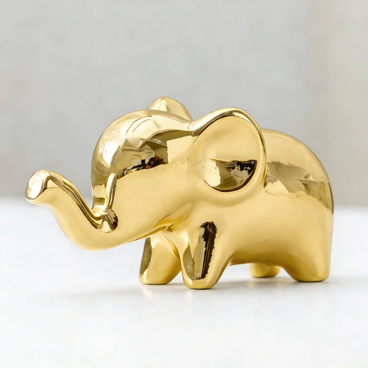 OwMell Good Luck Elephant Decor for Home, Small Ceramic Elephant Statue Figurine for Home Decor - Gold Plated