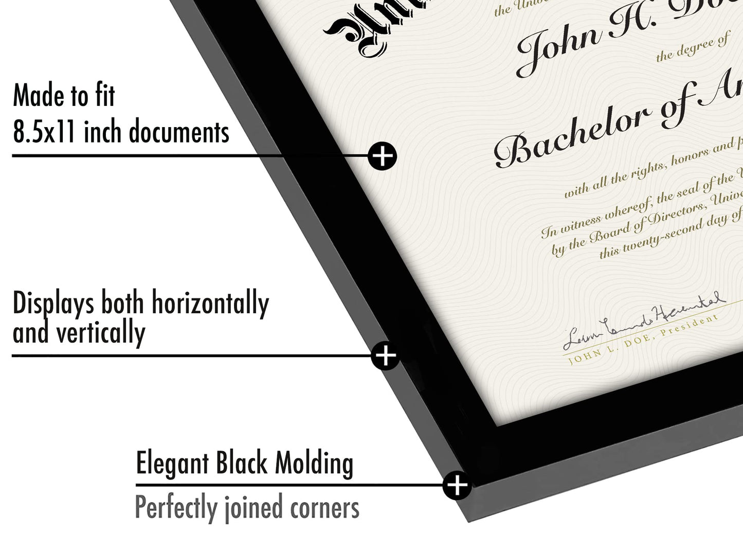 Americanflat 8.5x11 Picture Frame with Polished Plexiglass - Set of 5 - Legacy Collection - Certificate Frames for Tabletop and Wall Display - Black