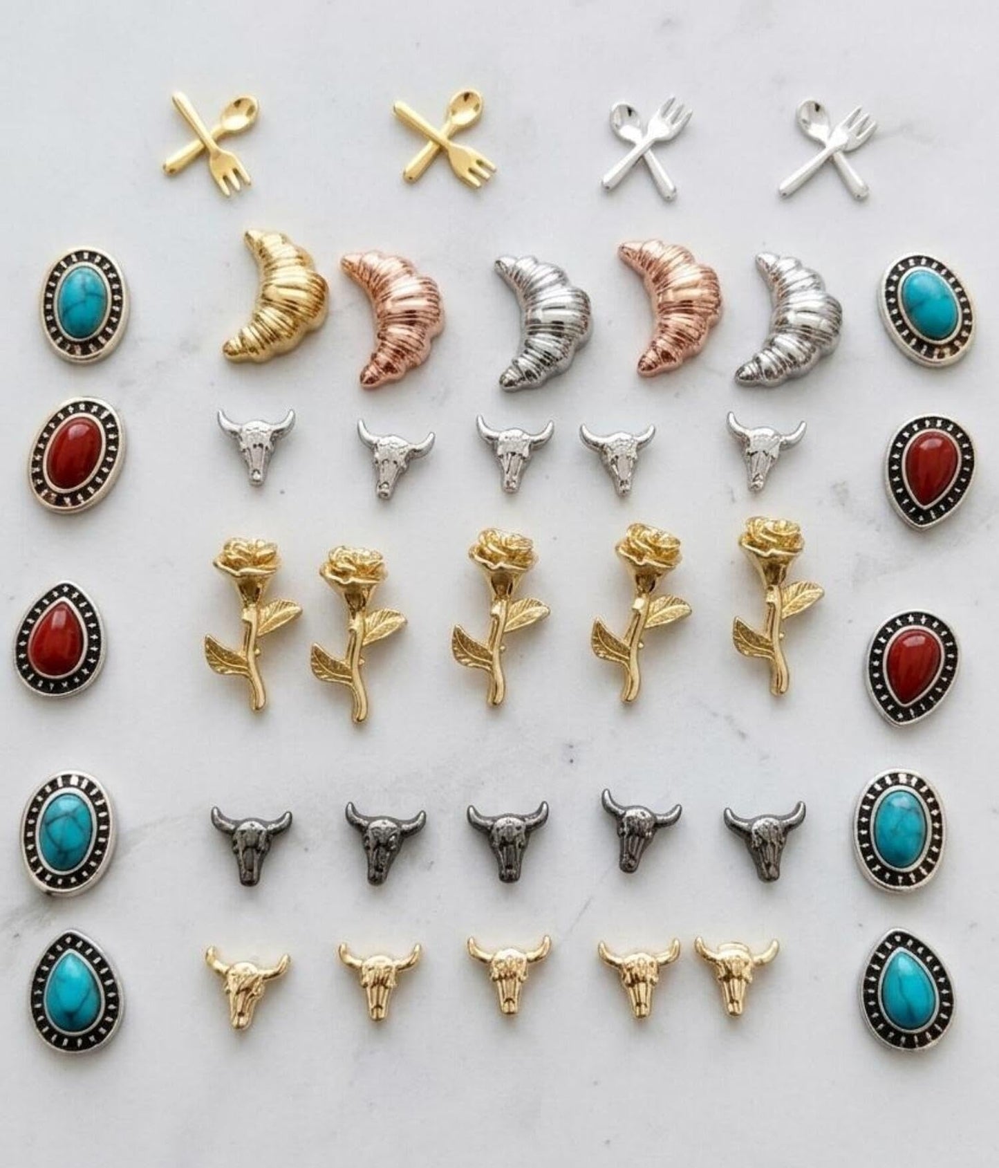 50 PCS Metal Turquoise Nail Charms - Western Cowboy Nail Art Decorations, 3D Nail Gems for DIY Manicure, Mixed Shapes Nail Accessories for Gel Acrylic Nails (C)
