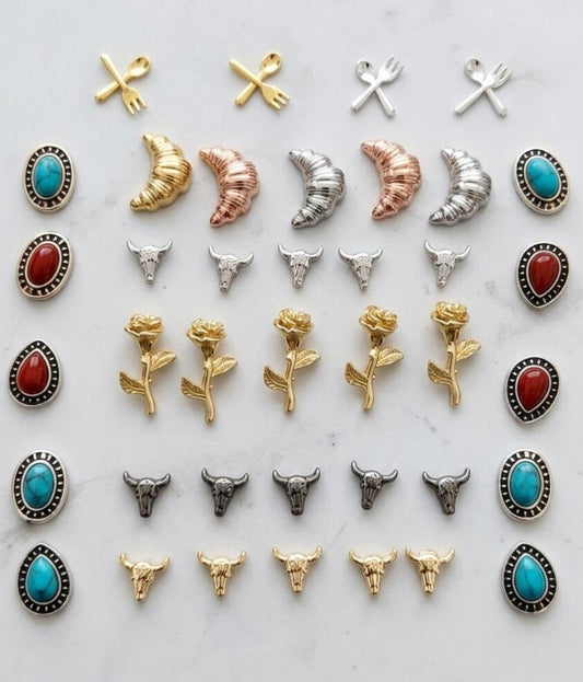 50 PCS Metal Turquoise Nail Charms - Western Cowboy Nail Art Decorations, 3D Nail Gems for DIY Manicure, Mixed Shapes Nail Accessories for Gel Acrylic Nails (C)