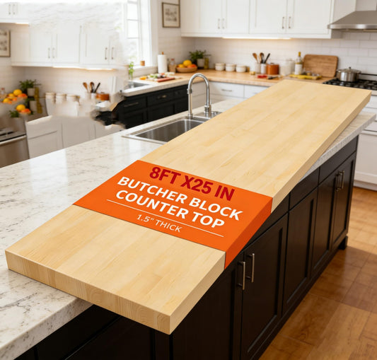 Intravast 96"x25" Butcher Block Countertop Island, 8FT Unfinished Solid Birch Wood DIY Countertop, Durable Counter Table Tops for Kitchen Bar, Workshop, Laundry Counters Dining Room Tables 1.5" Thick