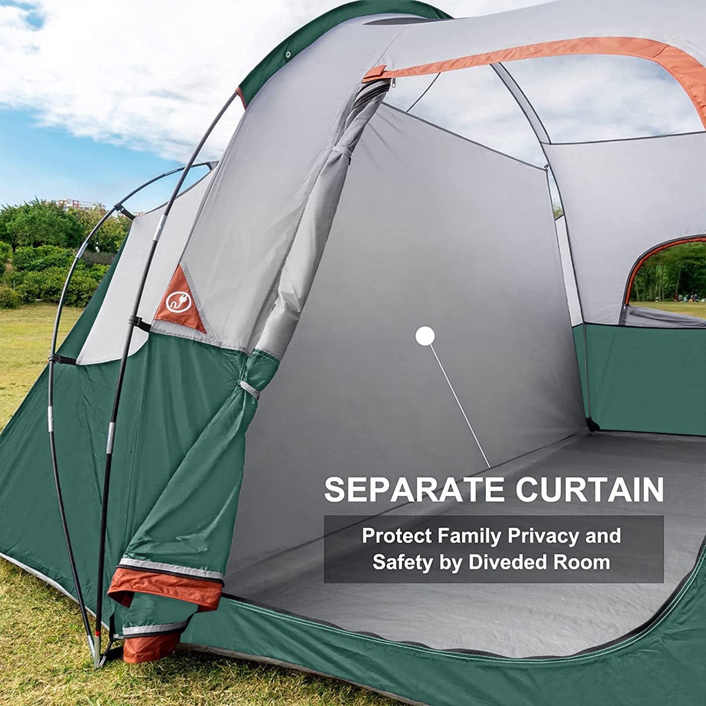 HIKERGARDEN 10 Person Camping Tent - Portable Large Family Tent for Camp, Windproof Fabric Dome Tent Outdoor for Hiking, Backpacking, Traveling - 14'x11'x74in(H)