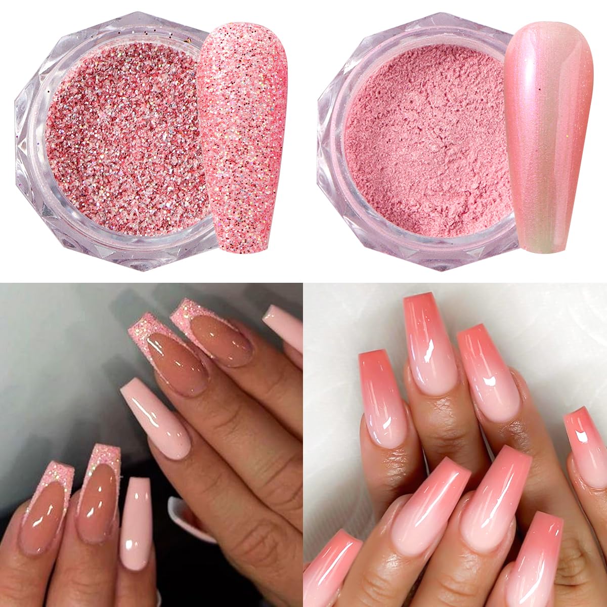 Pink Nail Glitter Powder, 12pcs Nail Art Sequins Dust Set, Holographic Paillette Sparkle Flakes for Acrylic Tips Manicure Decorations