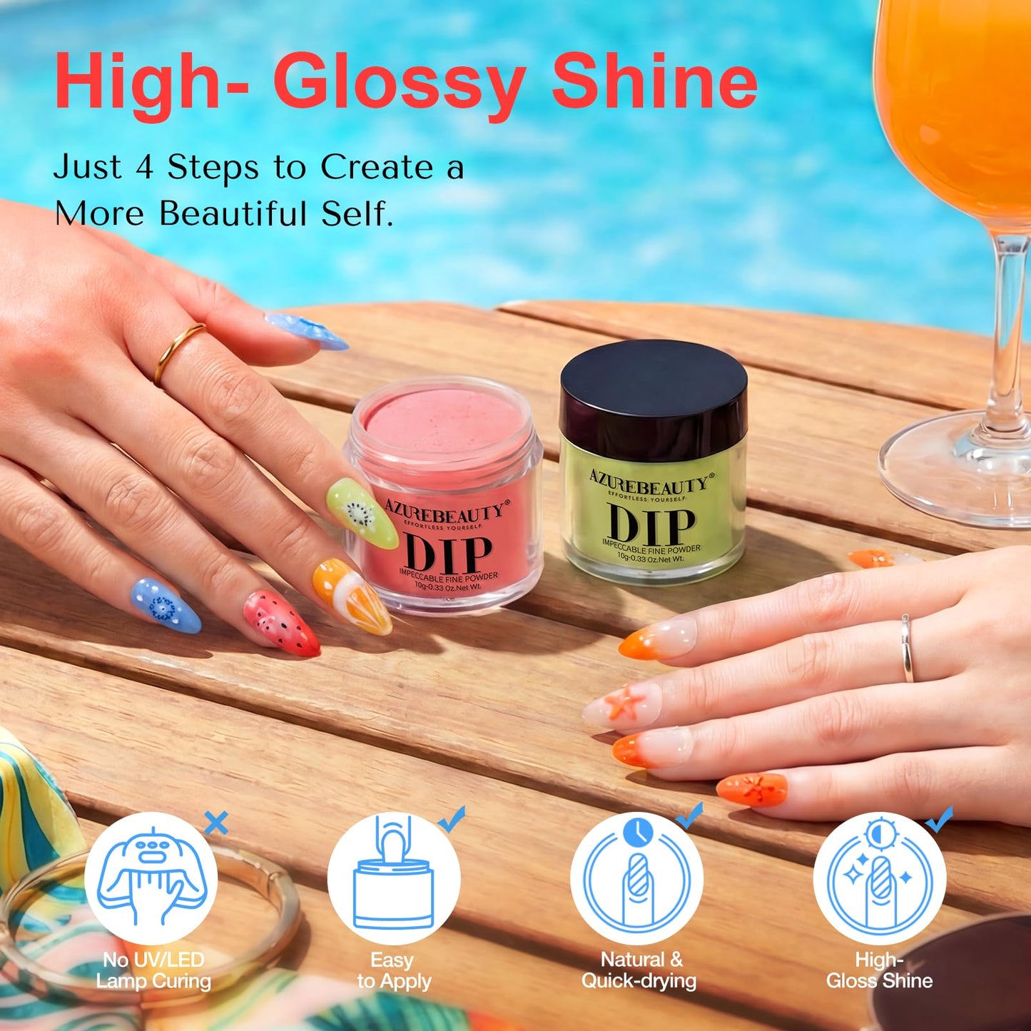 AZUREBEAUTY 42Pcs Dip Powder Nail Kit Starter, 32 Colors Spring Rainbow Bright Pink Red Green Acrylic Dipping Powder Set with Top/Base Coat Activator for French Art Manicure DIY Salon Gift