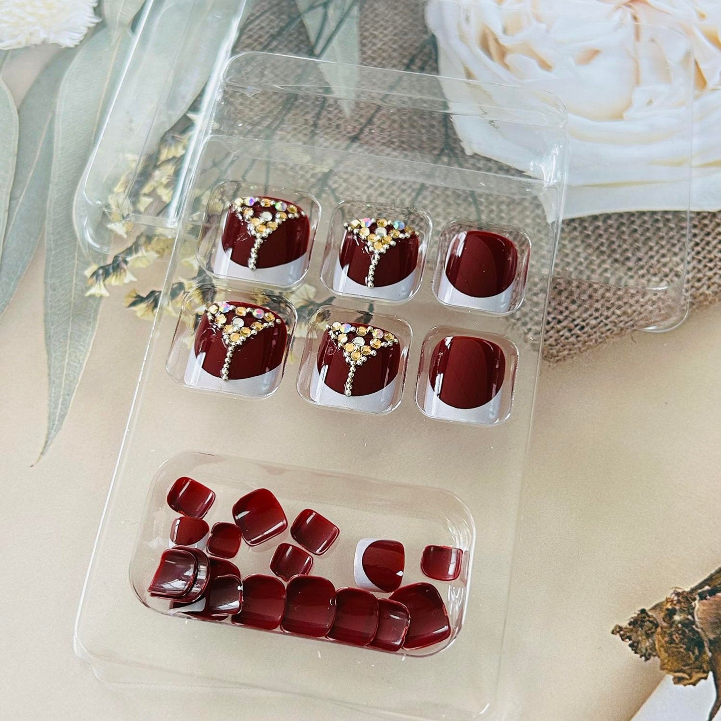 FIEONCIY Press on Toenails with Designs Acrylic Fake Nails for Toe Artificial False Nails with Charms Press on Toe Nails for Spring Summer Stick on Toenails for Women Girls(WSJ2518)