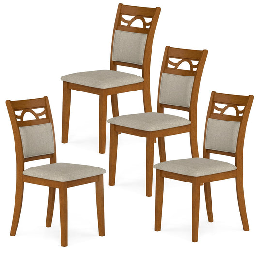 Giantex Wooden Dining Chairs Set of 4, Farmhouse Side Chairs w/Solid Rubber Wood Frames, Comfortable Backrests, Upholstered Fabric Kitchen Chairs, Perfect for Dining Room, Restaurant