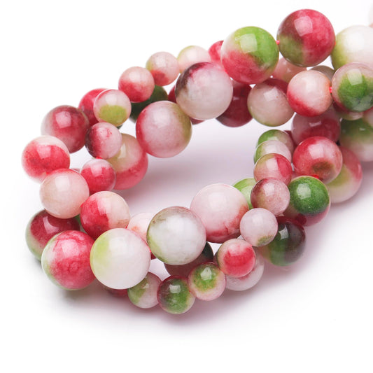 Chicager Natural Stone Beads for Jewelry Making,8mm Watermelon Tourmaline Polished Smooth Round Gemstone Beads for Bracelet Necklace 15 Inch