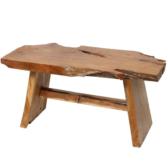 Deco 79 Teak Wood Handmade Living Room Coffee Table Live Edge Top Table, Center Table 35" x 16" x 18", Brown
