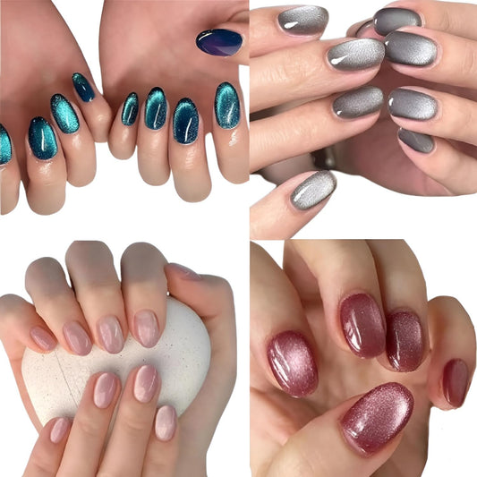 4 Packs（96Pcs）Oval Press on Nails Short Fake Nails Glitter False Nails Acrylic Nails Oval Nails Press ons Glossy Glue on Nails Full Cover Stick on Nails for Women Girls