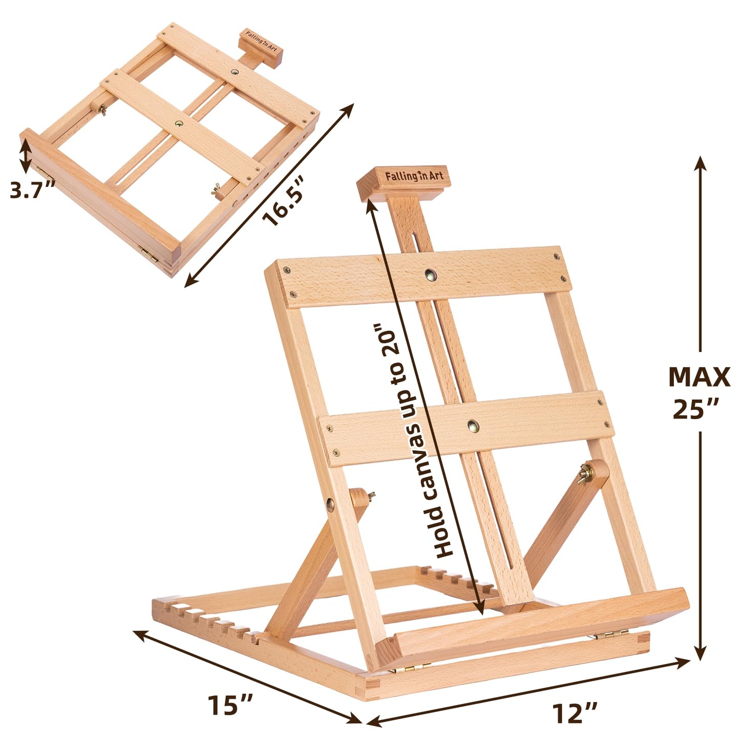 Falling in Art Heavy-Duty H-Frame Tabletop Easel for Painting, Adjustable Beechwood Desktop Easel, Portable Canvas Stand for Adults, Beginners and Artists