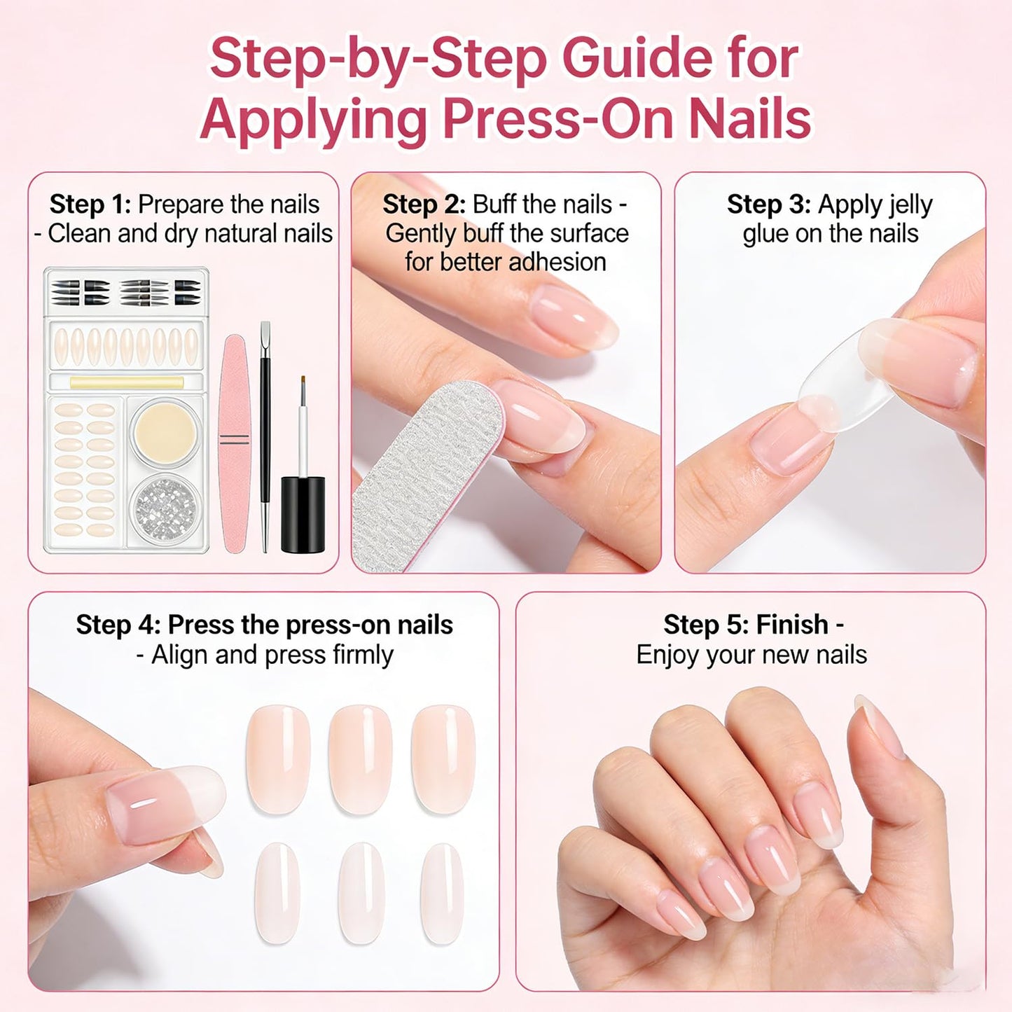 Pink Press On Nails Almond Medium Fake Nails Glitter With Rhinestone Design False Nails Press Ons Glossy Acrylic Nails Reusable Glue On Nails For Women Girls