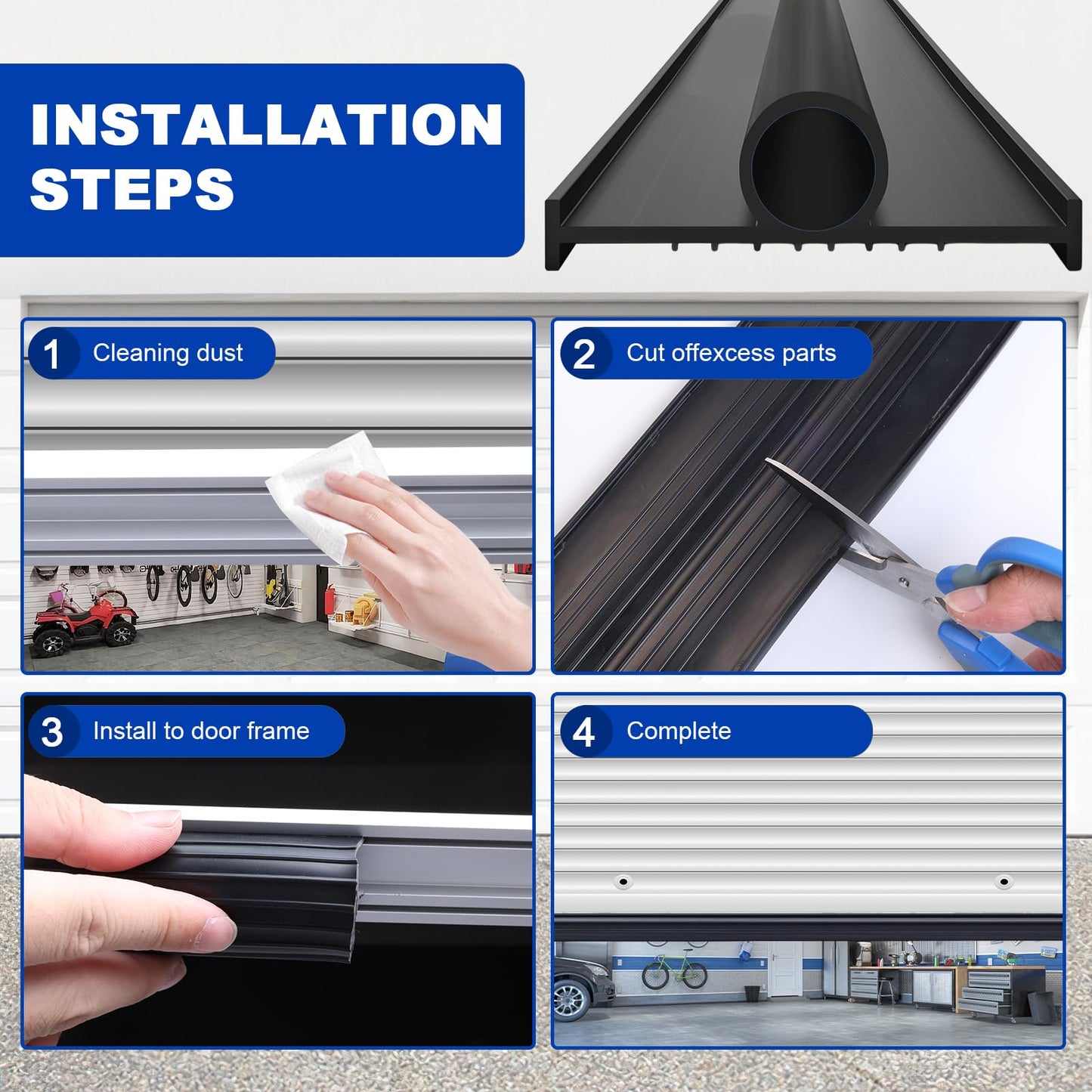 DGSL Garage Door Seals Bottom Rubber Weather Stripping Kit Seal Strip Replacement, Weatherproof Threshold Buffering Sealing Rubber 5/16 Inch T Ends (10 FT, Black, U+O)