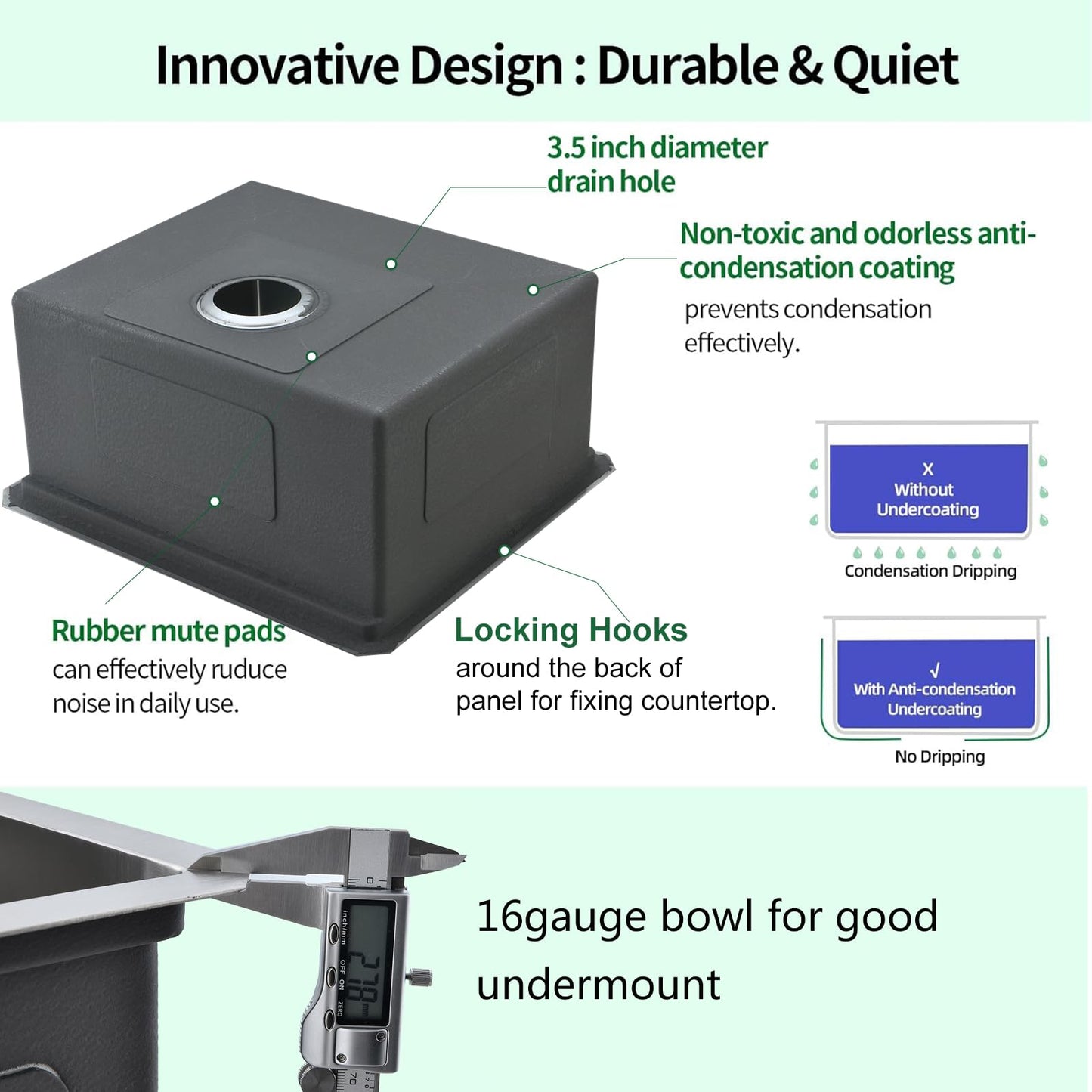 EcoChannels Undermount Kitchen Sink, 21 x 19 Inch Sink Kitchen 16 Gauge Stainless Steel Kitchen Sinks Single Bowl Workstation Sink with Cutting Board