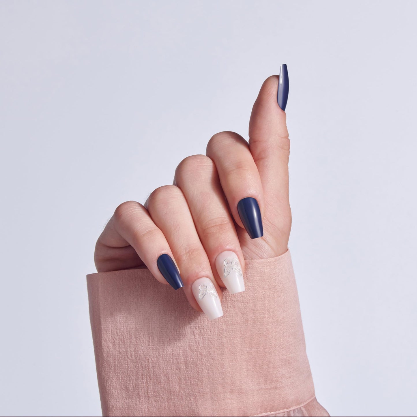 Kiss Glam, Press On Nails, Nail glue included, 'Starry Serenade', Blue, Medium Size, Coffin Shape, Includes 32 Nails, 2g Glue, 1 Manicure Stick, 1 Mini File