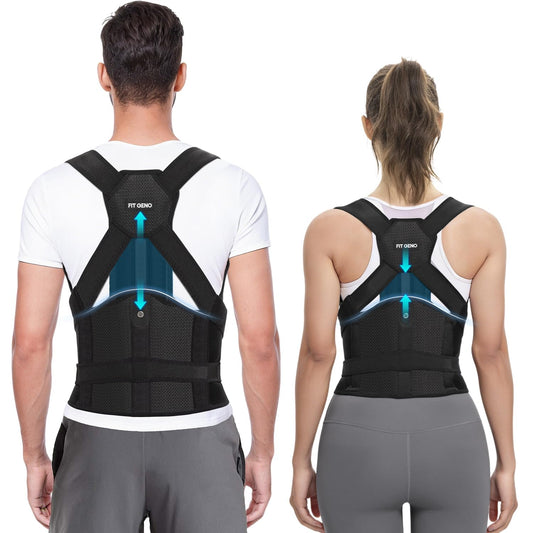 Fit Geno Posture Corrector for Women and Men HeightFit: Patented Height Adjustable Back Brace - Neck Shoulder & Full Back Pain Relief - Improve Posture Correct Hunchback Slouching Under Clothes (Large)