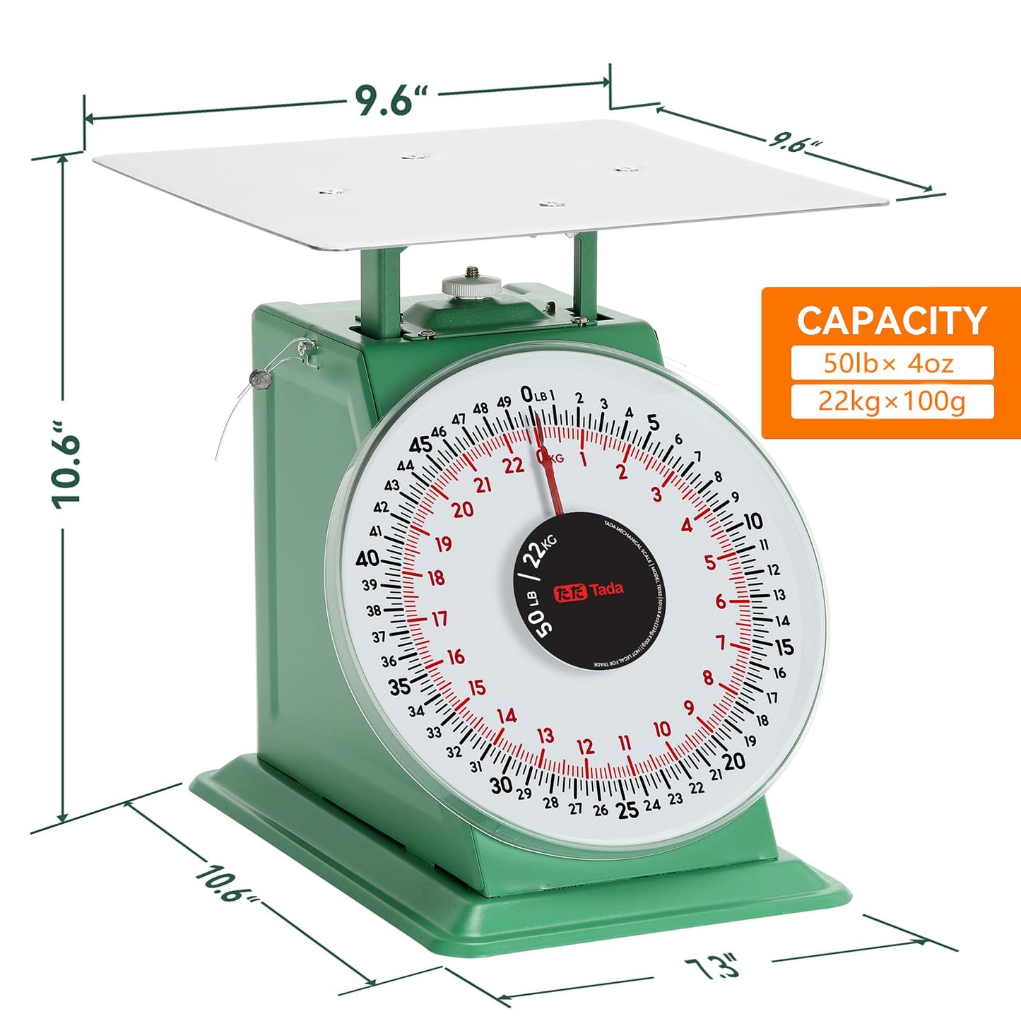 Tada 50lb Heavy Duty Mechanical Dial Kitchen and Food Scale with Stainless Steel Platform