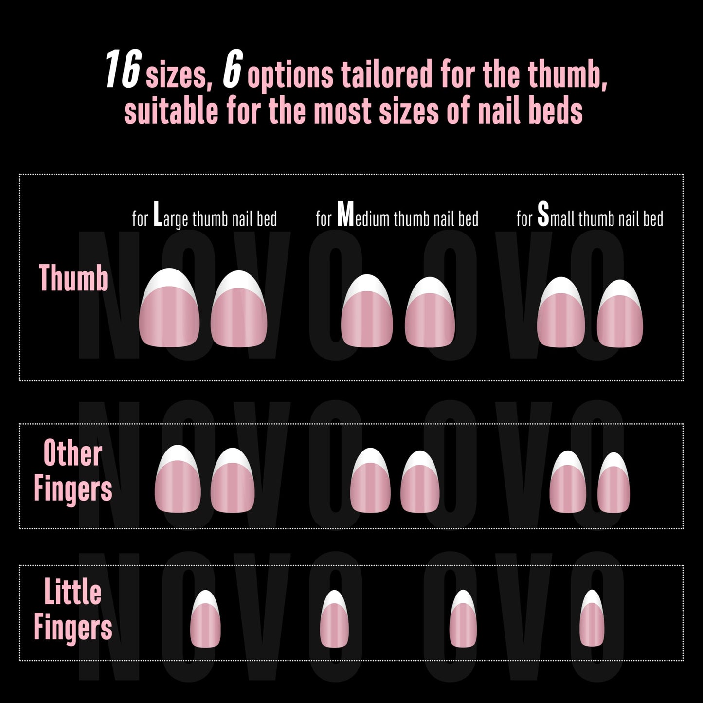 NOVO OVO Extra Short White French Tip Almond Nail Tips Press on BERRY PINK, Thick Soft Gel Fake Acrylic Extension, Need Builder Gel Top Coat, No Glue Included, for Salon DIY x 16 Sizes 224 pcs