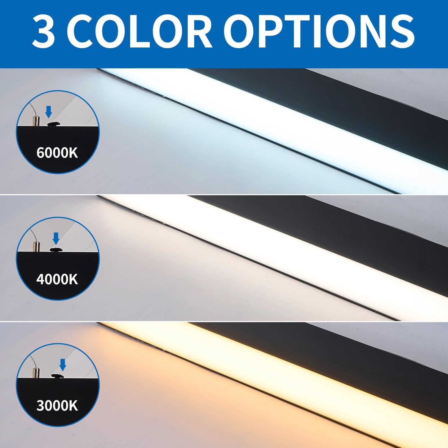 be studied 4FT 50w Led Linear Light, Fixture 0-10V Controlled Dimming 3000K 4000K 6000K Color Changing, Black Ceiling Shop Light, Suspended Office Lighting Fixture 2 Packs