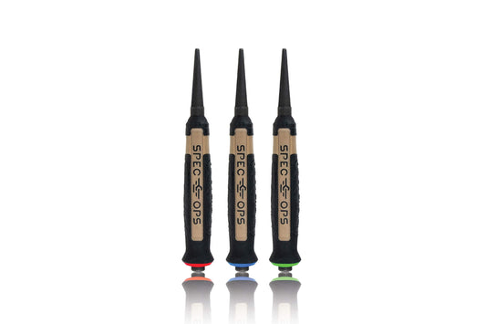 Spec Ops Tools Nail Set Punch 3-Piece Kit Includes 1/32", 1/16", 3/32", Shock-Absorbing Grip, 3% Donated to Veterans Black/Tan
