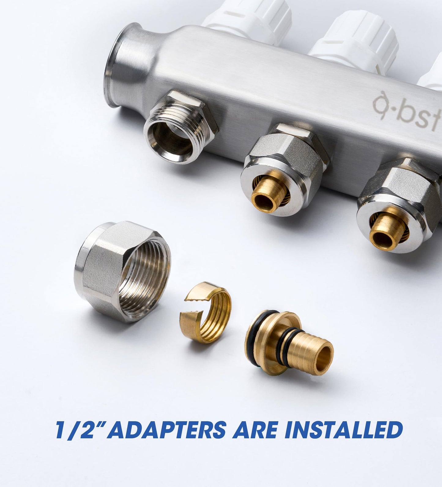 ABST PEX Manifold,7 Loop Stainless Steel Floor Radiant Heat Manifold Kit with 1/2" Adapters Included for Hydronic Radiant Floor Heating