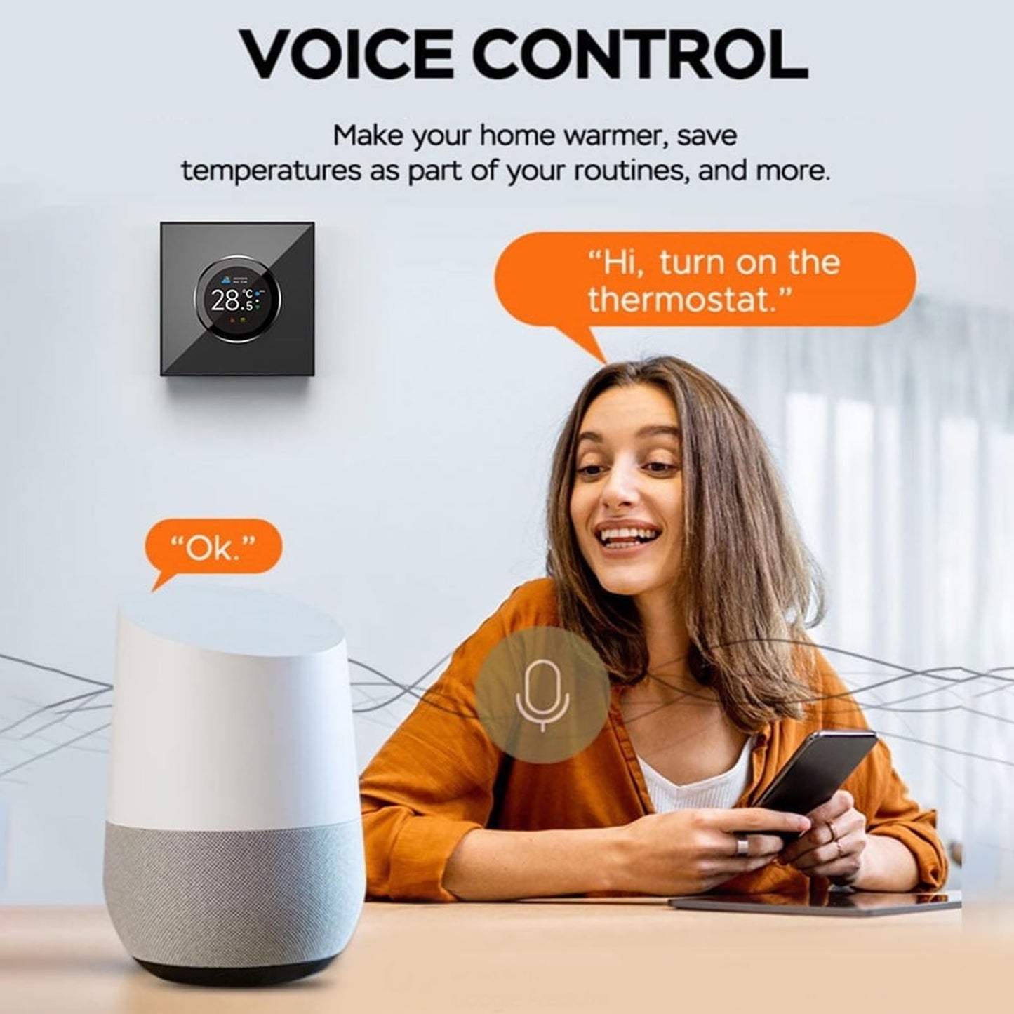 Tuya Smart Thermostat with Rotating Knob 1.32in TFT DisplayWiFi Enabled, Voice Control Compatible (Alexa/Google), Remote Temperature Control for Home HVAC Systems