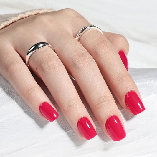 Leefrei Press on Nails - Short Square Rose Pink Nails Press ons for Women, Reusable Glossy Finish Glue On Nails 30 Pcs 15 Sizes Fake Nails Kit with Glue, Berry Rose